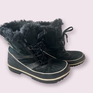 Sorel Tivoli II Women's Size 9 Snow Boots Black Suede Fur Trim Winter